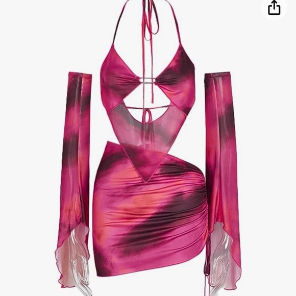 Cape Clique Water Ripple Halterneck Skirt Suit Pink - Picture 3 of 7